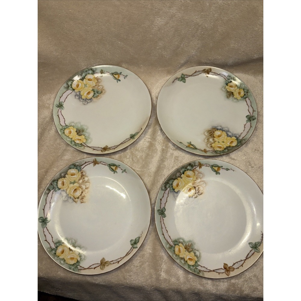 Hutschenreuther Selb 9" Dinner Plates Yellow Rose Bavaria Germany. Set of 4.